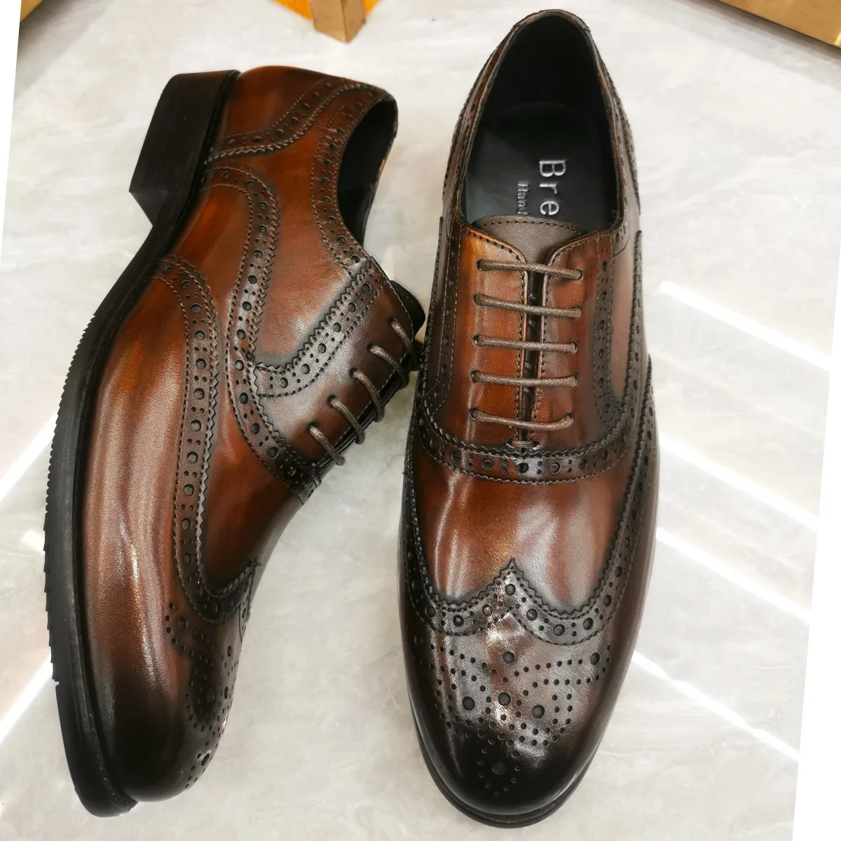 Luxury Men's Dress Shoes Genuine Leather Brogue Wingtip Toe Oxford Black Brown Lace-Up Business Wedding Formal Men Shoes