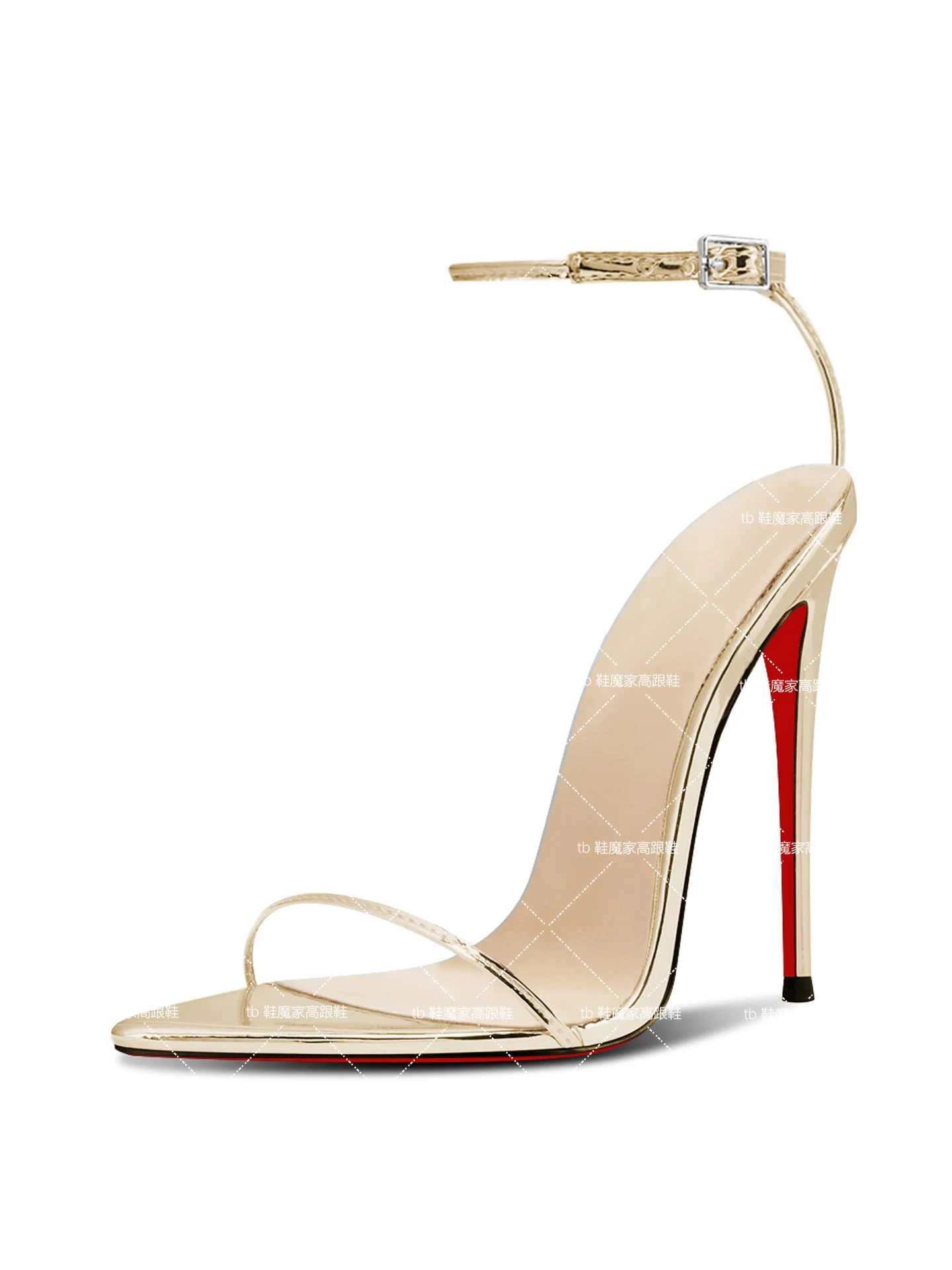 European and American style silver 12cm pointed straight buckle with sexy high-heeled shoes, women's slim heeled sandals