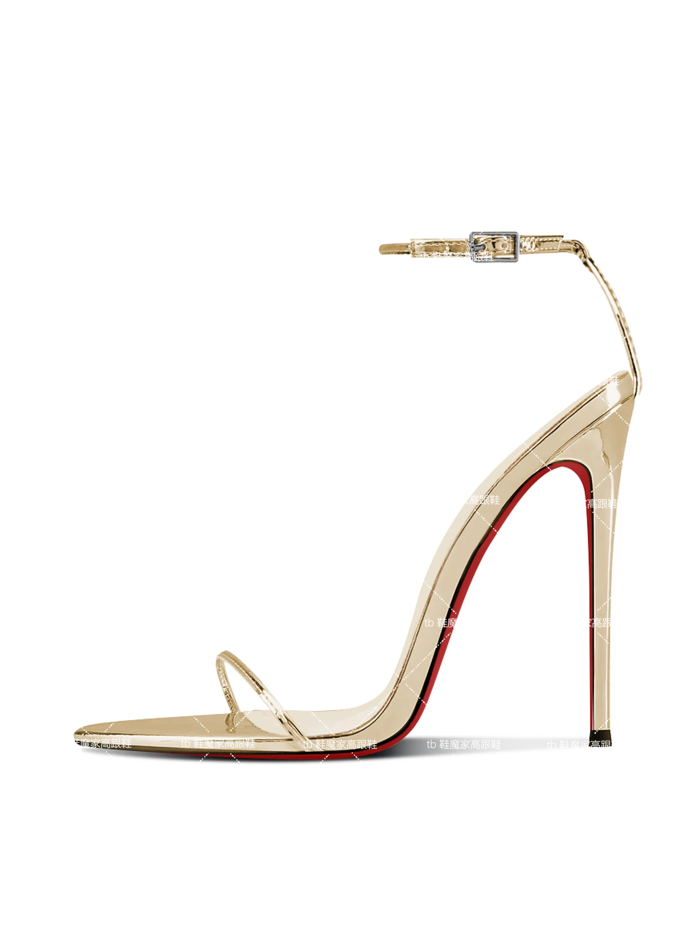 European and American style silver 12cm pointed straight buckle with sexy high-heeled shoes, women's slim heeled sandals