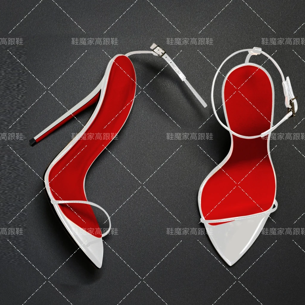 European and American style silver 12cm pointed straight buckle with sexy high-heeled shoes, women's slim heeled sandals