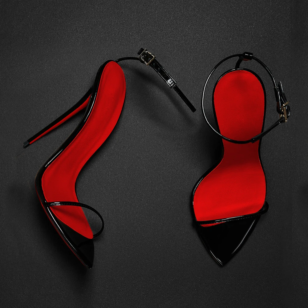 European and American style silver 12cm pointed straight buckle with sexy high-heeled shoes, women's slim heeled sandals