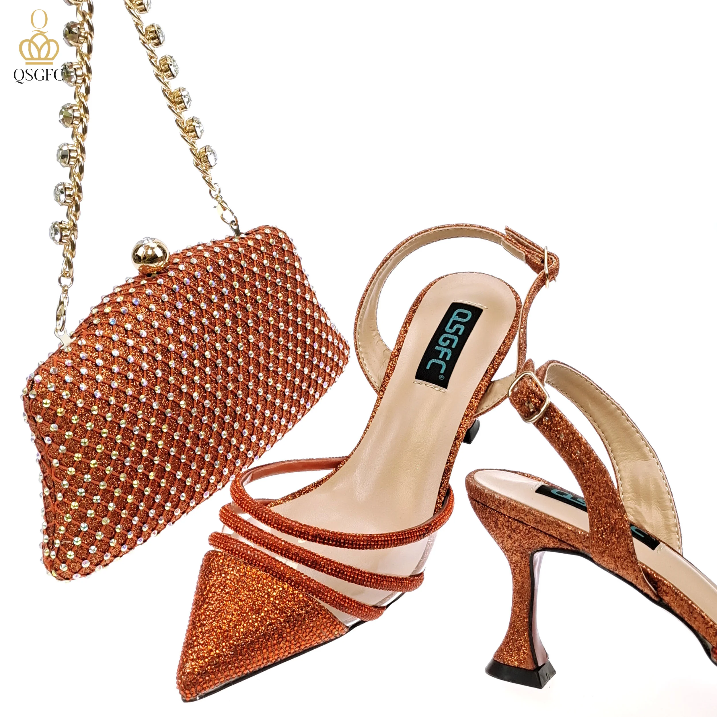 QSGFC New Nigerian Popular Sparkling Full Diamond Decoration Simple Versatile Wine Women's Shoes and Party Wedding Bags