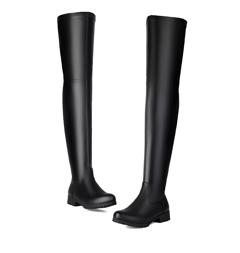 ASILETO New Winter Autumn Over Knee Boots 3.5cm Square Heel Round Toe Leather Thigh High Fashion Big Size 45 46 47 48 US17