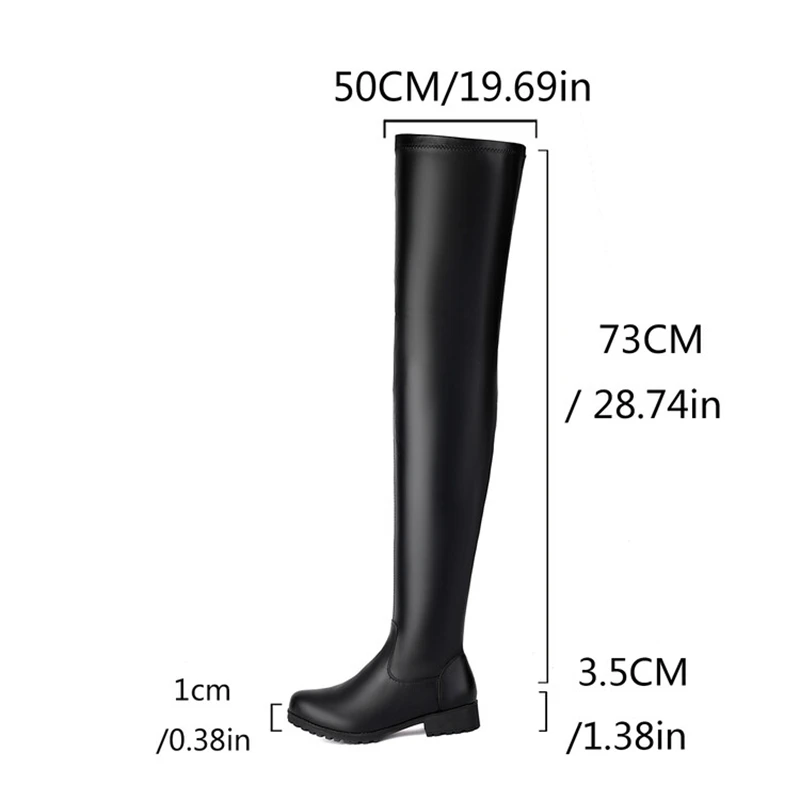 ASILETO New Winter Autumn Over Knee Boots 3.5cm Square Heel Round Toe Leather Thigh High Fashion Big Size 45 46 47 48 US17