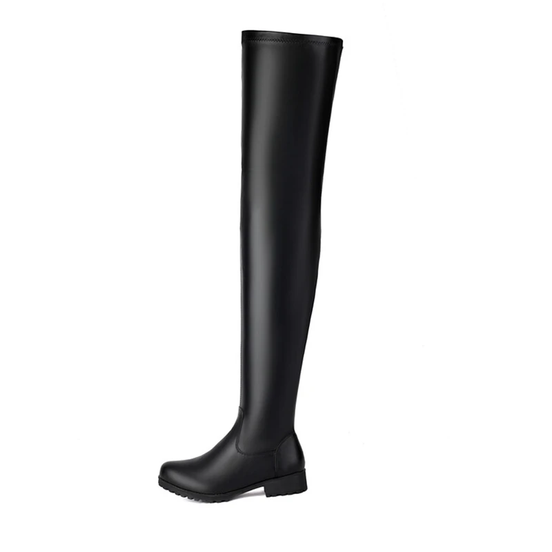 ASILETO New Winter Autumn Over Knee Boots 3.5cm Square Heel Round Toe Leather Thigh High Fashion Big Size 45 46 47 48 US17
