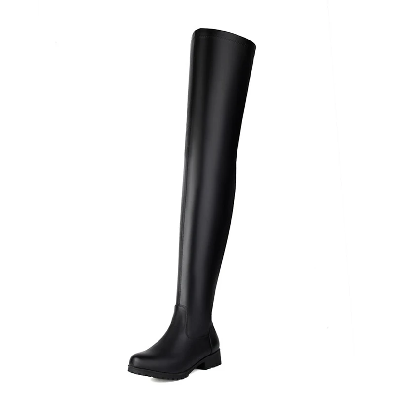 ASILETO New Winter Autumn Over Knee Boots 3.5cm Square Heel Round Toe Leather Thigh High Fashion Big Size 45 46 47 48 US17