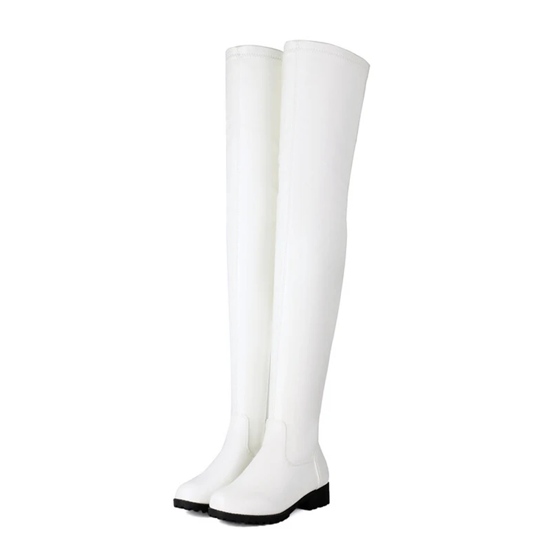 ASILETO New Winter Autumn Over Knee Boots 3.5cm Square Heel Round Toe Leather Thigh High Fashion Big Size 45 46 47 48 US17