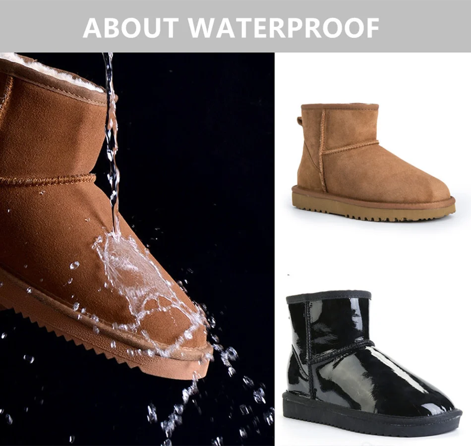 KZZO Australia Classic Sheepskin Snow Boots With Zipper Women Winter Short Waterproof Leather Natural Wool Lined Ankle Warm Shoe