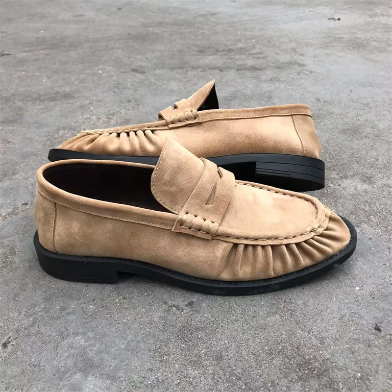 Brand New Retro Flat Shoes, Made of Pure Handmade Calf Leather, Suede Leather, Women's Loafers with Rubber Soles, One Step at a