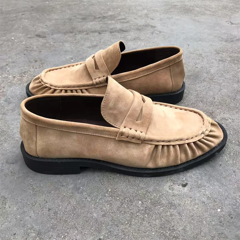 Brand New Retro Flat Shoes, Made of Pure Handmade Calf Leather, Suede Leather, Women's Loafers with Rubber Soles, One Step at a
