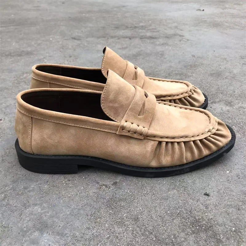 Brand New Retro Flat Shoes, Made of Pure Handmade Calf Leather, Suede Leather, Women's Loafers with Rubber Soles, One Step at a
