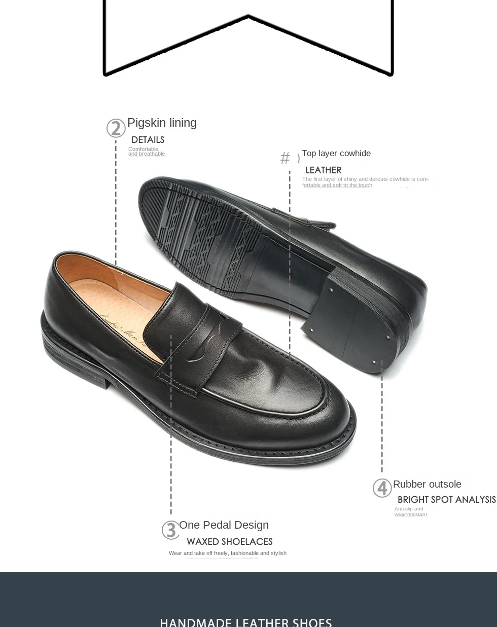 British Penny Loafers Top Layer Cowhide Bean Shoes Handmade Men's Loafers Casual Leather Shoes
