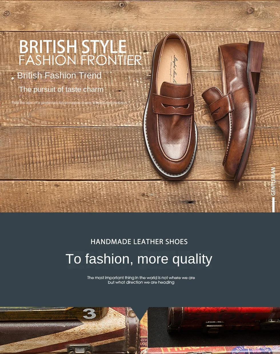 British Penny Loafers Top Layer Cowhide Bean Shoes Handmade Men's Loafers Casual Leather Shoes