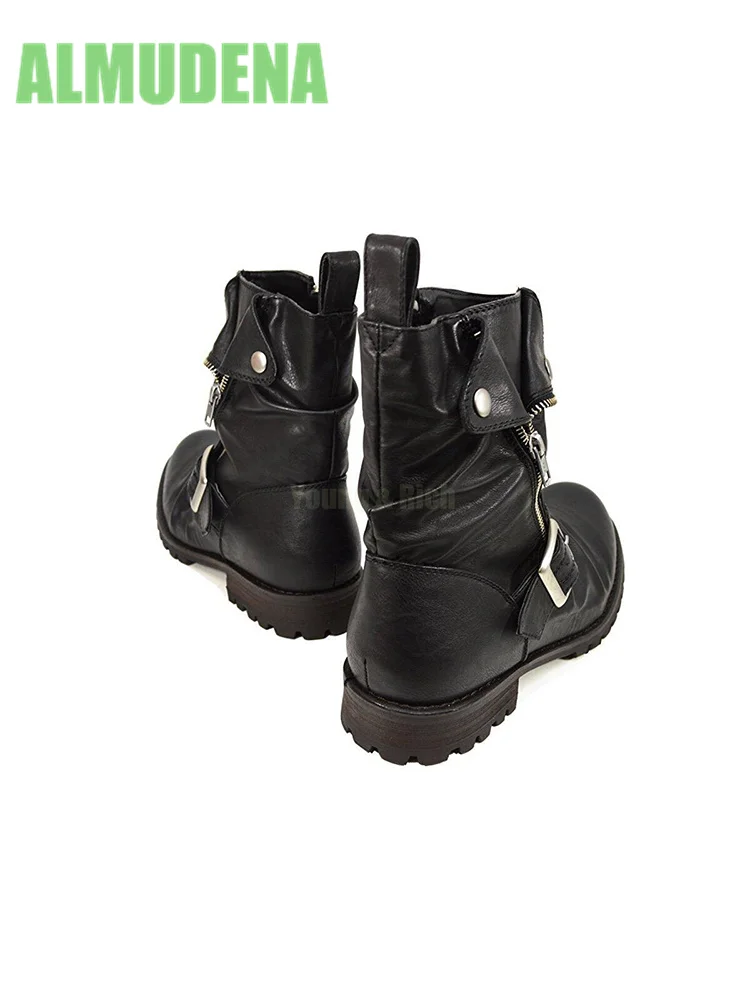 Slant Zipper Pleated Motorcycle Boots Fashionable Trendy for Both Men and Women Side Zipper Western Style Leather Short Boots
