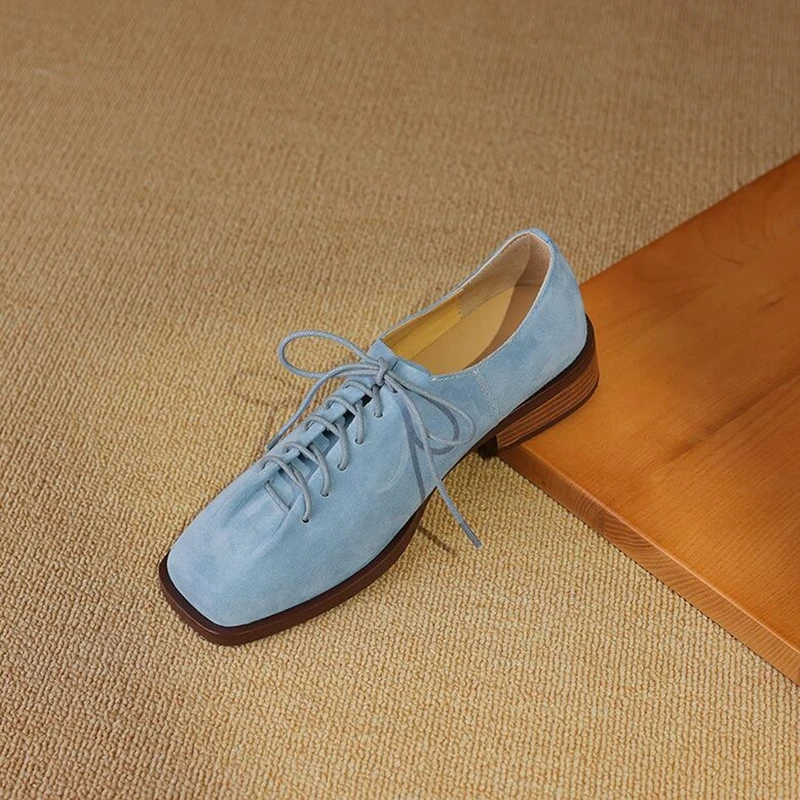 DIMANYU Women's Shoes Real Leather 2026 Spring New Lace-up Single Shoes Female Thick Heels Plus Size Women's Oxford Shoes