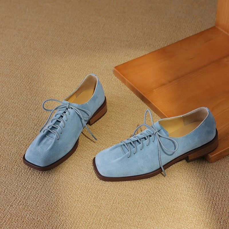 DIMANYU Women's Shoes Real Leather 2026 Spring New Lace-up Single Shoes Female Thick Heels Plus Size Women's Oxford Shoes