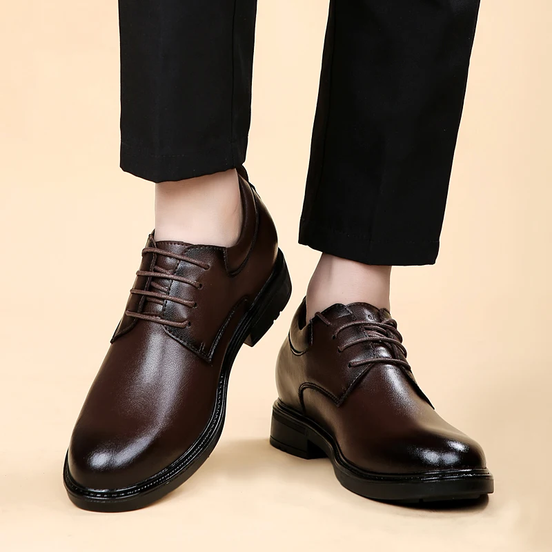 High End Brand Office Business Dress Shoes Men's Inner Height Shoes Thick Soled Simple Black Men's Genuine Leather Casual Shoes