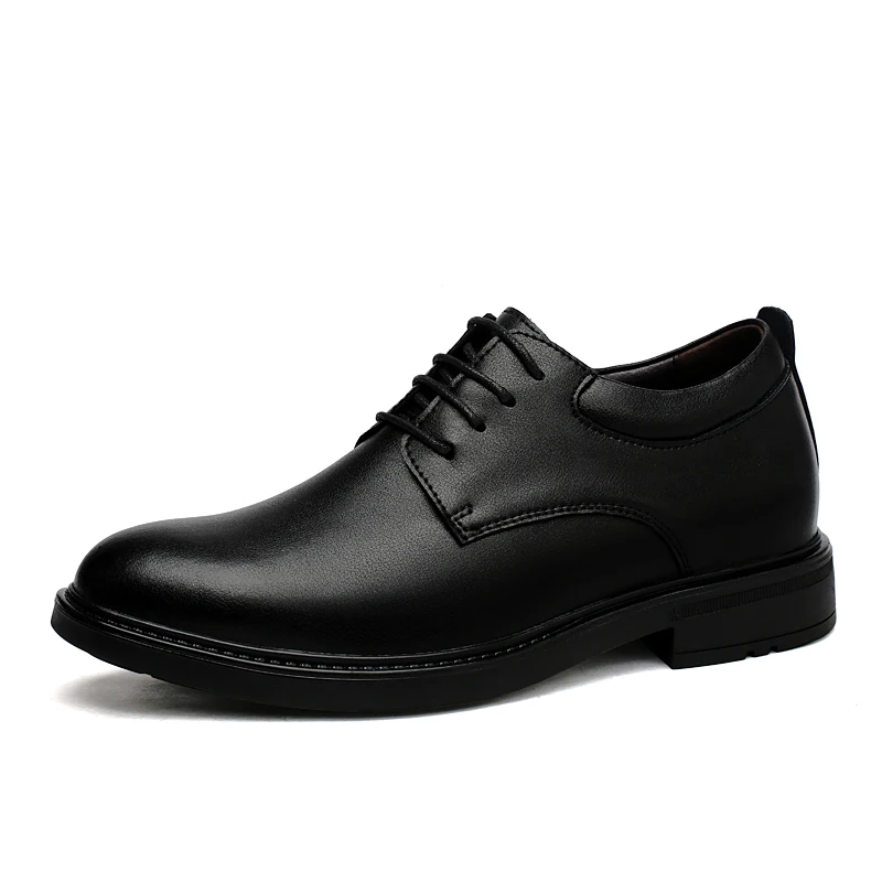 High End Brand Office Business Dress Shoes Men's Inner Height Shoes Thick Soled Simple Black Men's Genuine Leather Casual Shoes