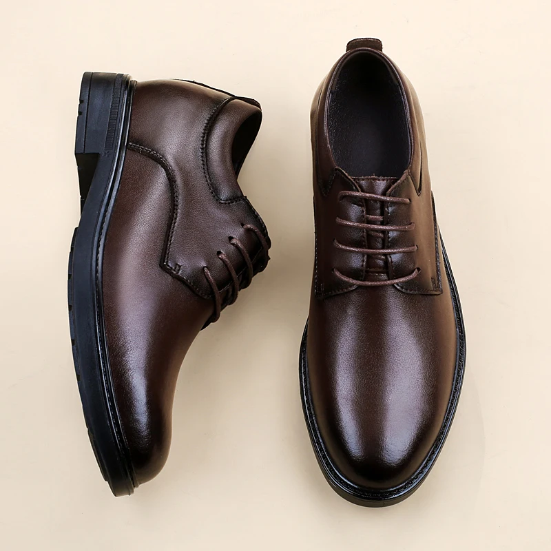 High End Brand Office Business Dress Shoes Men's Inner Height Shoes Thick Soled Simple Black Men's Genuine Leather Casual Shoes