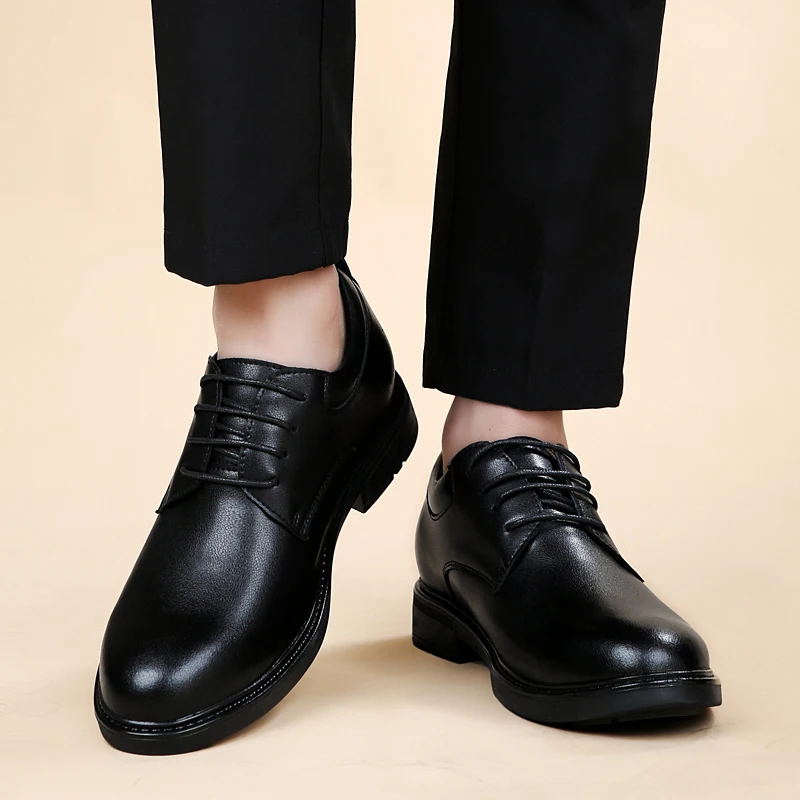 High End Brand Office Business Dress Shoes Men's Inner Height Shoes Thick Soled Simple Black Men's Genuine Leather Casual Shoes