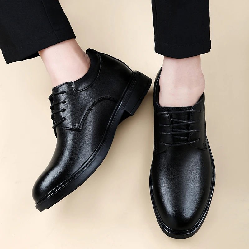 High End Brand Office Business Dress Shoes Men's Inner Height Shoes Thick Soled Simple Black Men's Genuine Leather Casual Shoes