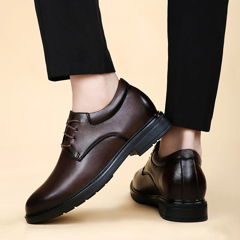 High End Brand Office Business Dress Shoes Men's Inner Height Shoes Thick Soled Simple Black Men's Genuine Leather Casual Shoes