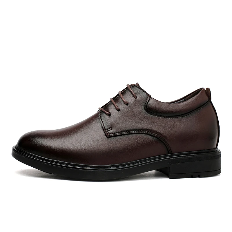 High End Brand Office Business Dress Shoes Men's Inner Height Shoes Thick Soled Simple Black Men's Genuine Leather Casual Shoes