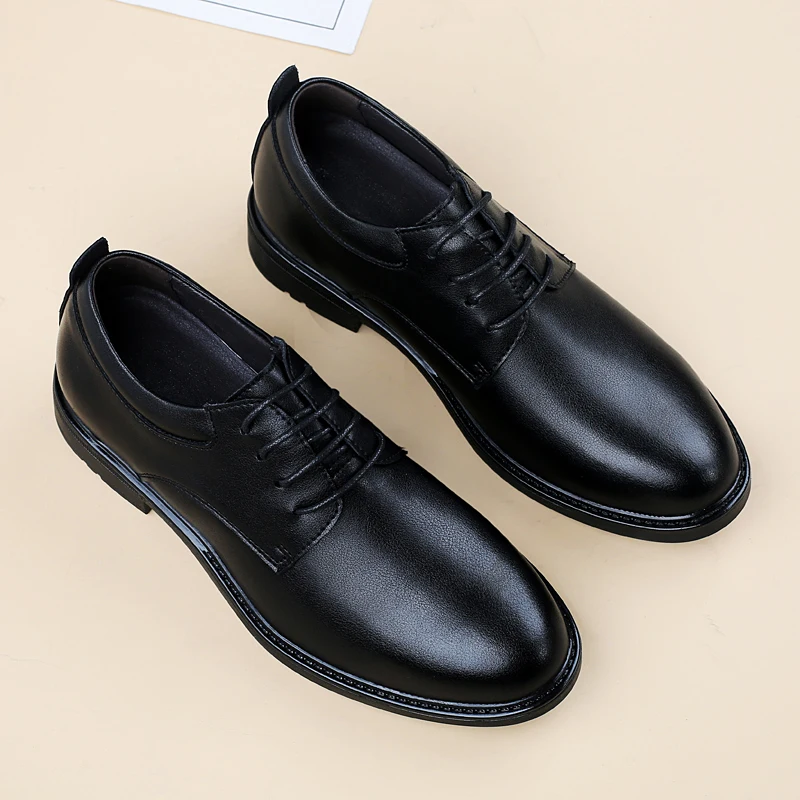 High End Brand Office Business Dress Shoes Men's Inner Height Shoes Thick Soled Simple Black Men's Genuine Leather Casual Shoes