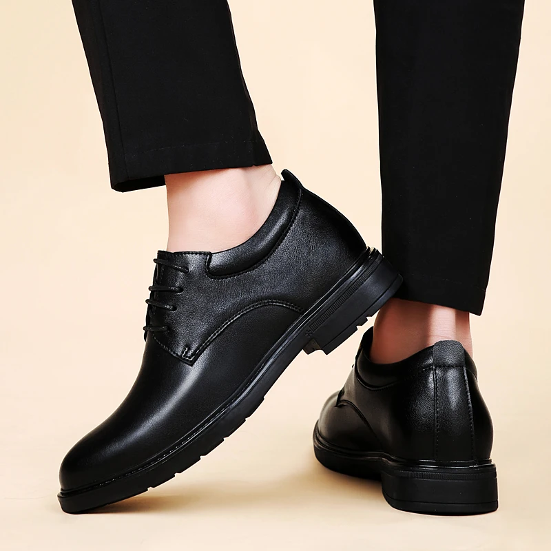 High End Brand Office Business Dress Shoes Men's Inner Height Shoes Thick Soled Simple Black Men's Genuine Leather Casual Shoes