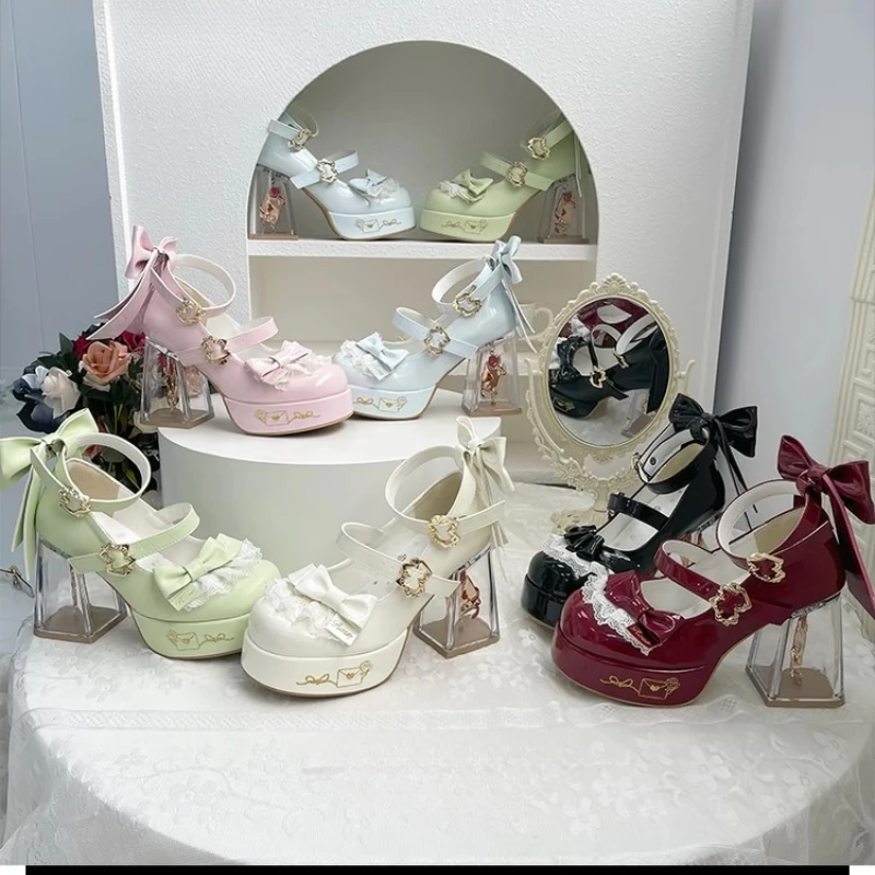 Original Design Lolita High Heeled Shoes Women Round Head Thick Sole Cute Shoes Female Versatile Elegant Mary Jane Pumps