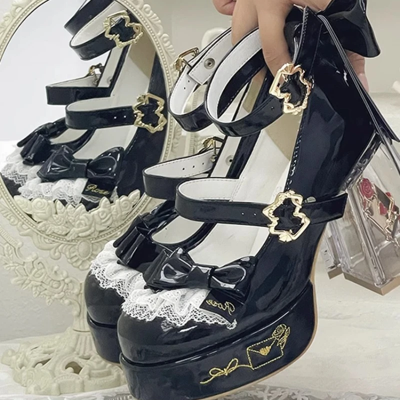Original Design Lolita High Heeled Shoes Women Round Head Thick Sole Cute Shoes Female Versatile Elegant Mary Jane Pumps