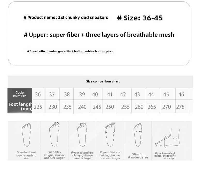 Men's and Women's Thick Soled Shoes, Sizes 36-45, Dad Shoes, Height Increasing, Breathable, Thick Heels, Casual Sports Shoes