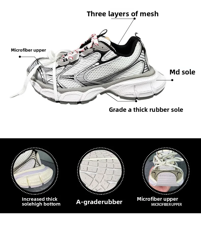 Men's and Women's Thick Soled Shoes, Sizes 36-45, Dad Shoes, Height Increasing, Breathable, Thick Heels, Casual Sports Shoes