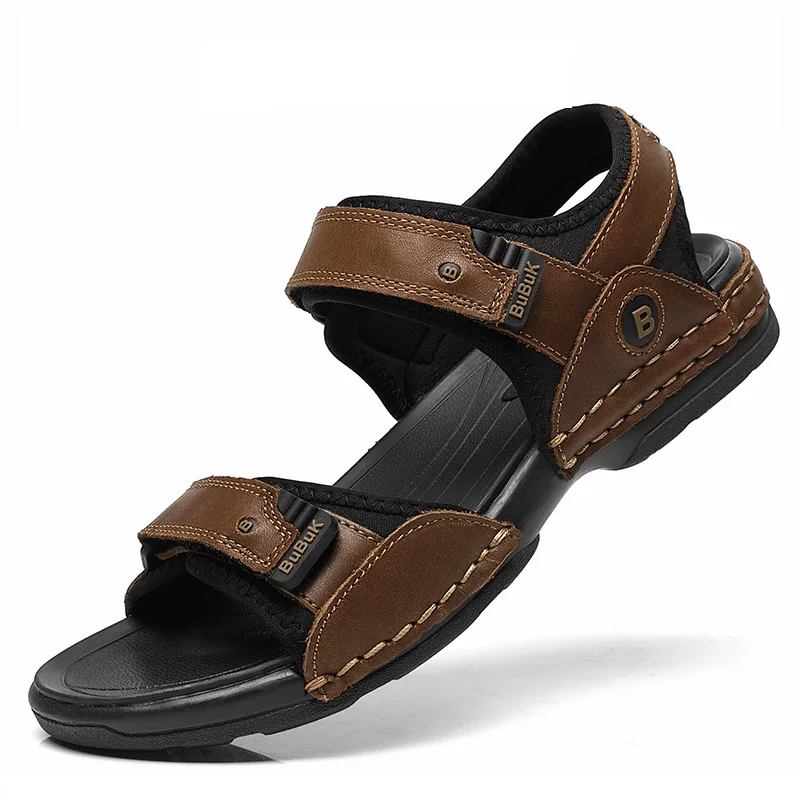 First-Layer Cowhide Men's Sports Sandals, Open-Toe Outdoor Non-Slip Sandals, Casual Men's Shoes, Outdoor Fashion Beach Shoes, Li