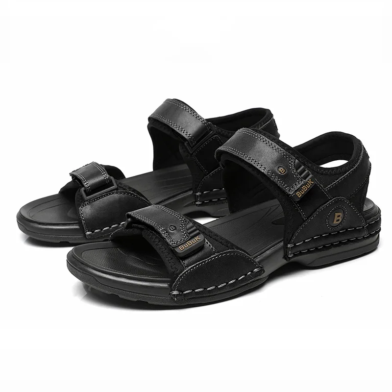 First-Layer Cowhide Men's Sports Sandals, Open-Toe Outdoor Non-Slip Sandals, Casual Men's Shoes, Outdoor Fashion Beach Shoes, Li