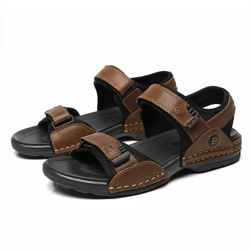 First-Layer Cowhide Men's Sports Sandals, Open-Toe Outdoor Non-Slip Sandals, Casual Men's Shoes, Outdoor Fashion Beach Shoes, Li