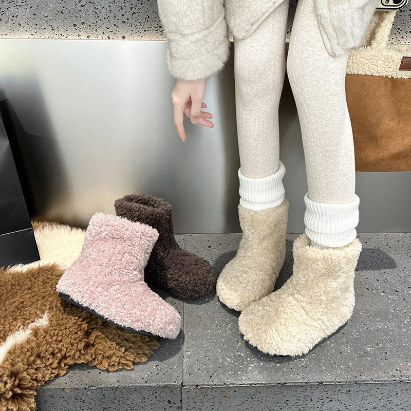 AIIYUQI Women's Snow Boots With Invisible 8CM Height Increase 2026 Winter New Plush Short Boots Furry Warm Women's Ankle Boots