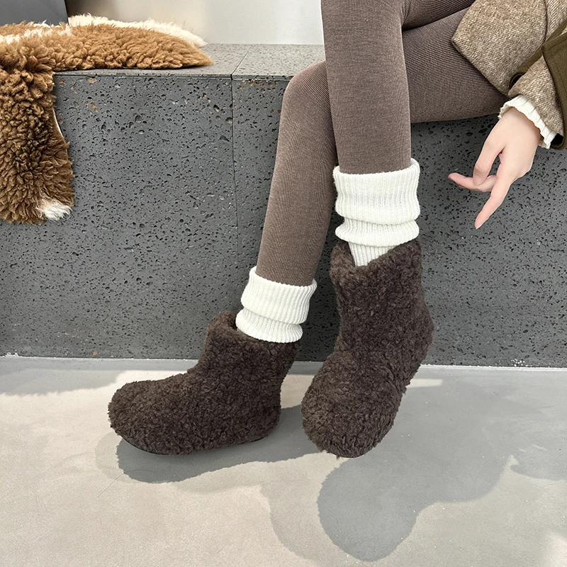 AIIYUQI Women's Snow Boots With Invisible 8CM Height Increase 2026 Winter New Plush Short Boots Furry Warm Women's Ankle Boots