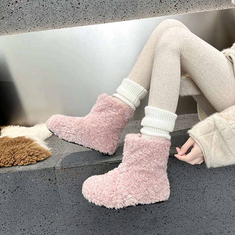 AIIYUQI Women's Snow Boots With Invisible 8CM Height Increase 2026 Winter New Plush Short Boots Furry Warm Women's Ankle Boots