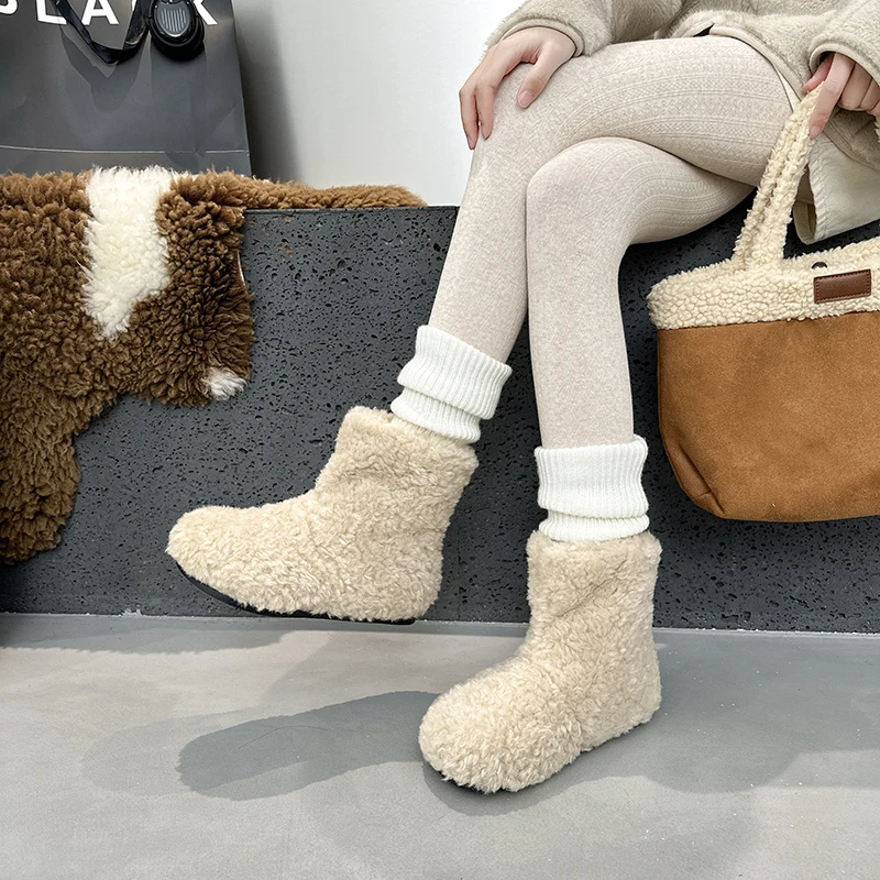 AIIYUQI Women's Snow Boots With Invisible 8CM Height Increase 2026 Winter New Plush Short Boots Furry Warm Women's Ankle Boots