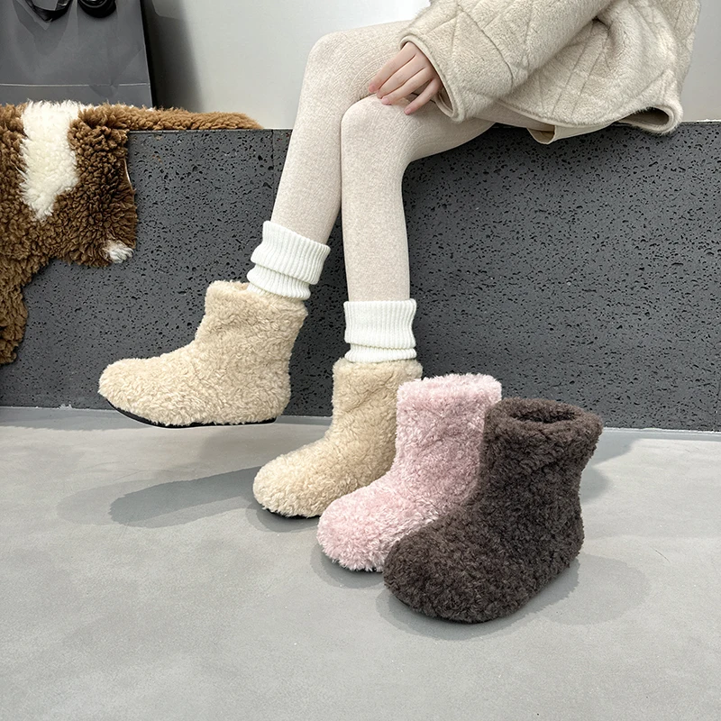 AIIYUQI Women's Snow Boots With Invisible 8CM Height Increase 2026 Winter New Plush Short Boots Furry Warm Women's Ankle Boots