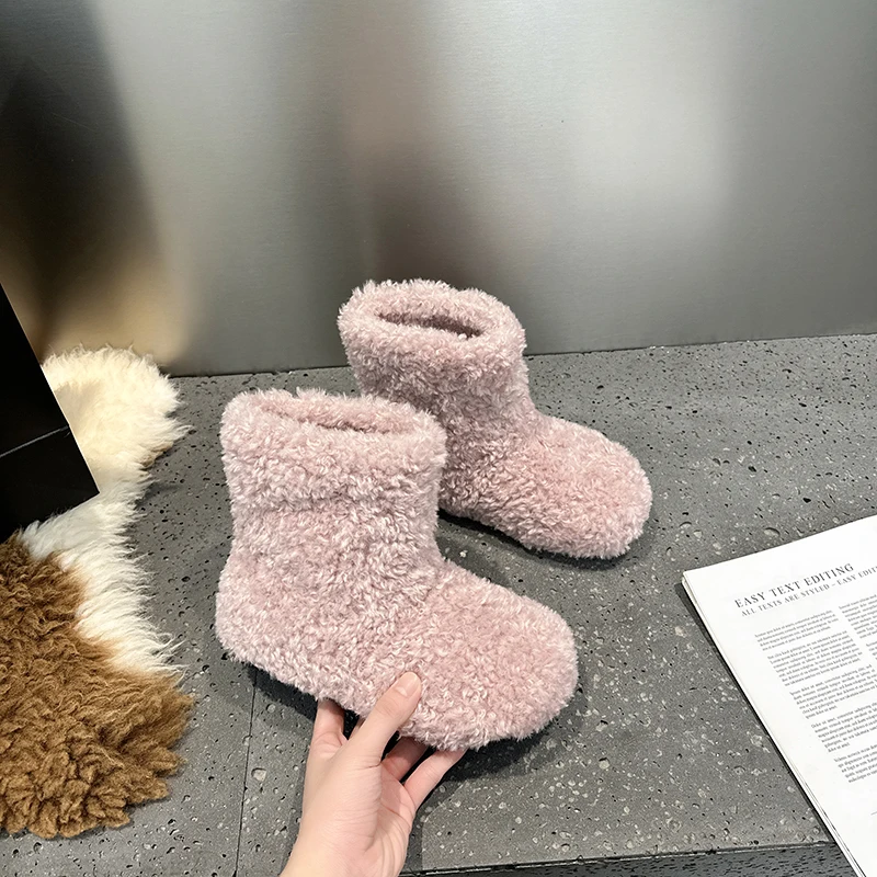 AIIYUQI Women's Snow Boots With Invisible 8CM Height Increase 2026 Winter New Plush Short Boots Furry Warm Women's Ankle Boots
