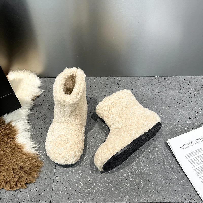 AIIYUQI Women's Snow Boots With Invisible 8CM Height Increase 2026 Winter New Plush Short Boots Furry Warm Women's Ankle Boots