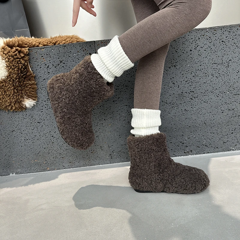 AIIYUQI Women's Snow Boots With Invisible 8CM Height Increase 2026 Winter New Plush Short Boots Furry Warm Women's Ankle Boots
