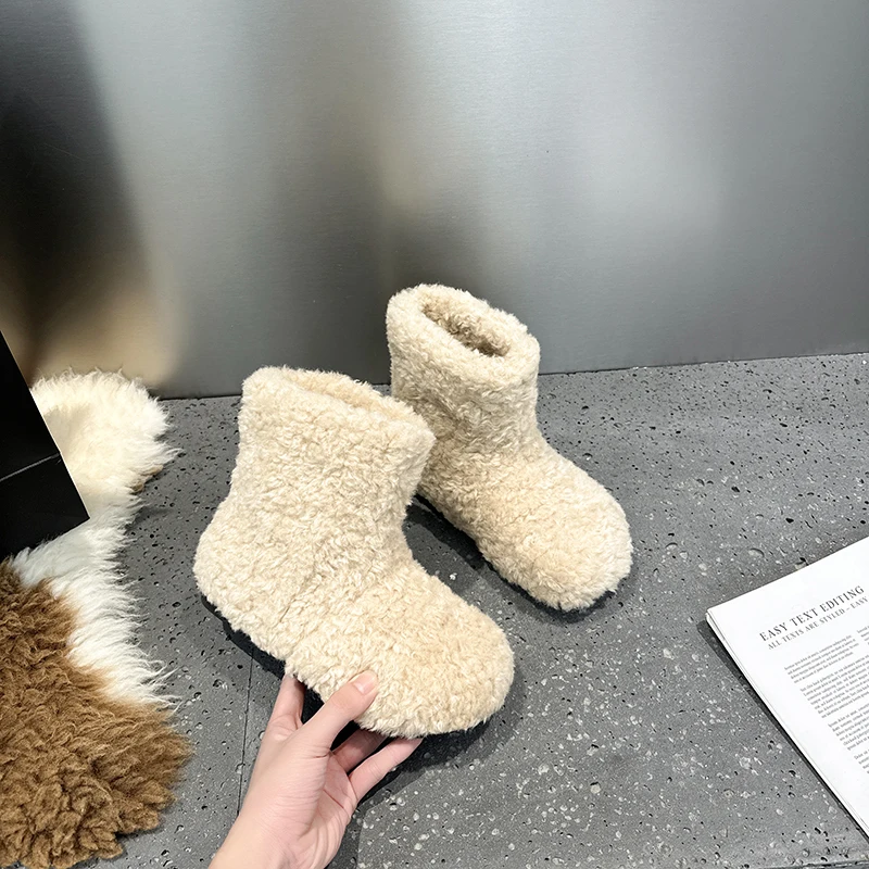 AIIYUQI Women's Snow Boots With Invisible 8CM Height Increase 2026 Winter New Plush Short Boots Furry Warm Women's Ankle Boots