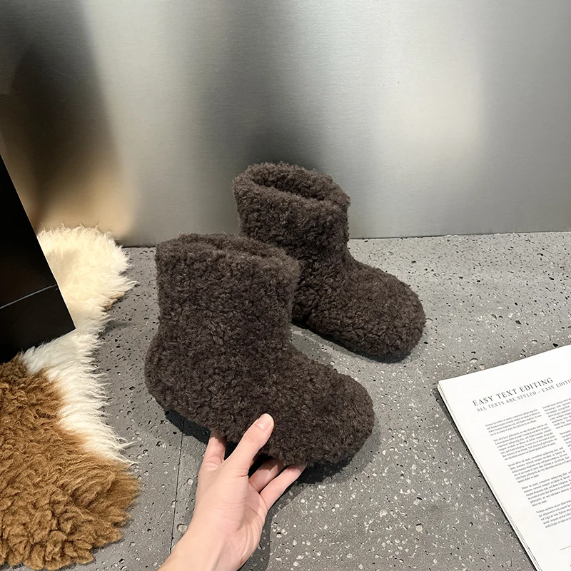 AIIYUQI Women's Snow Boots With Invisible 8CM Height Increase 2026 Winter New Plush Short Boots Furry Warm Women's Ankle Boots