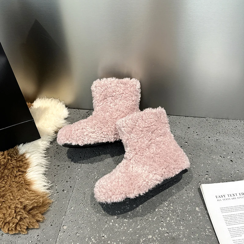 AIIYUQI Women's Snow Boots With Invisible 8CM Height Increase 2026 Winter New Plush Short Boots Furry Warm Women's Ankle Boots