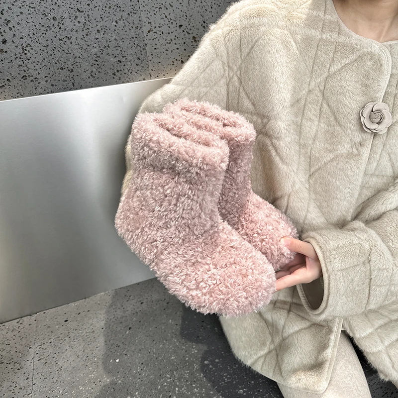 AIIYUQI Women's Snow Boots With Invisible 8CM Height Increase 2026 Winter New Plush Short Boots Furry Warm Women's Ankle Boots