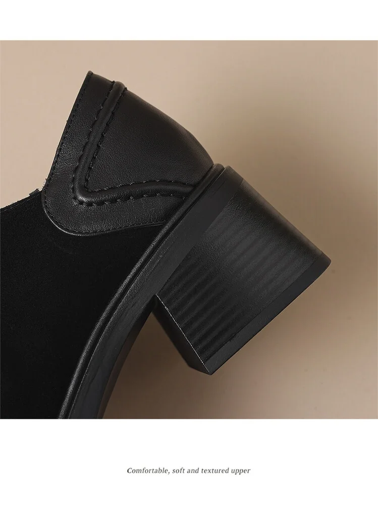 NEW Spring/Autumn Women Shoes Square Toe Chunky Heel Casual Shoes Sheep Suede Leather Shoes for Women Retro Lace up Women Pumps