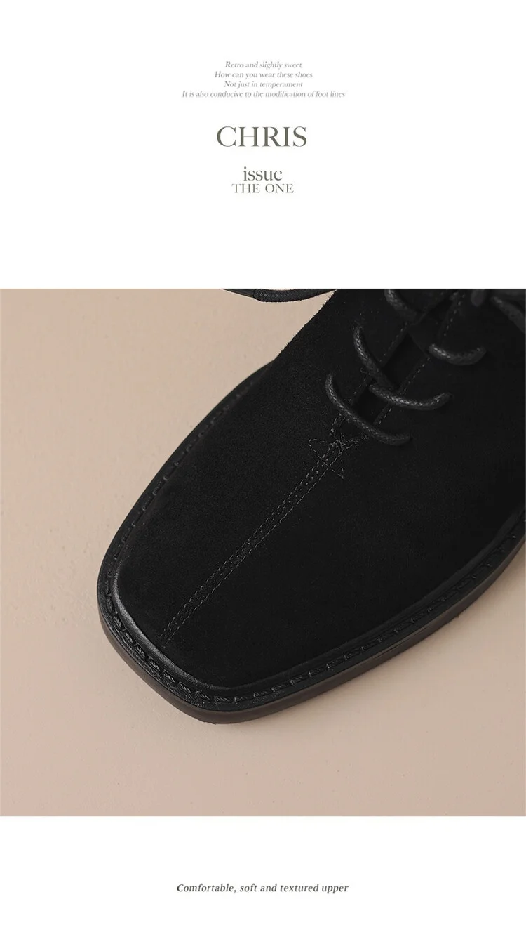 NEW Spring/Autumn Women Shoes Square Toe Chunky Heel Casual Shoes Sheep Suede Leather Shoes for Women Retro Lace up Women Pumps